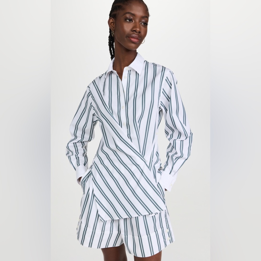 NWOT 3.1 PHILLIP LIM Asymmetric striped cotton-blend poplin shirt size 4